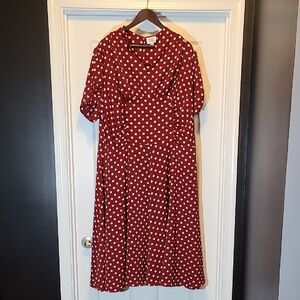 Unique Vintage Red Polka Dot Midi Dress, Size 3X / 20
